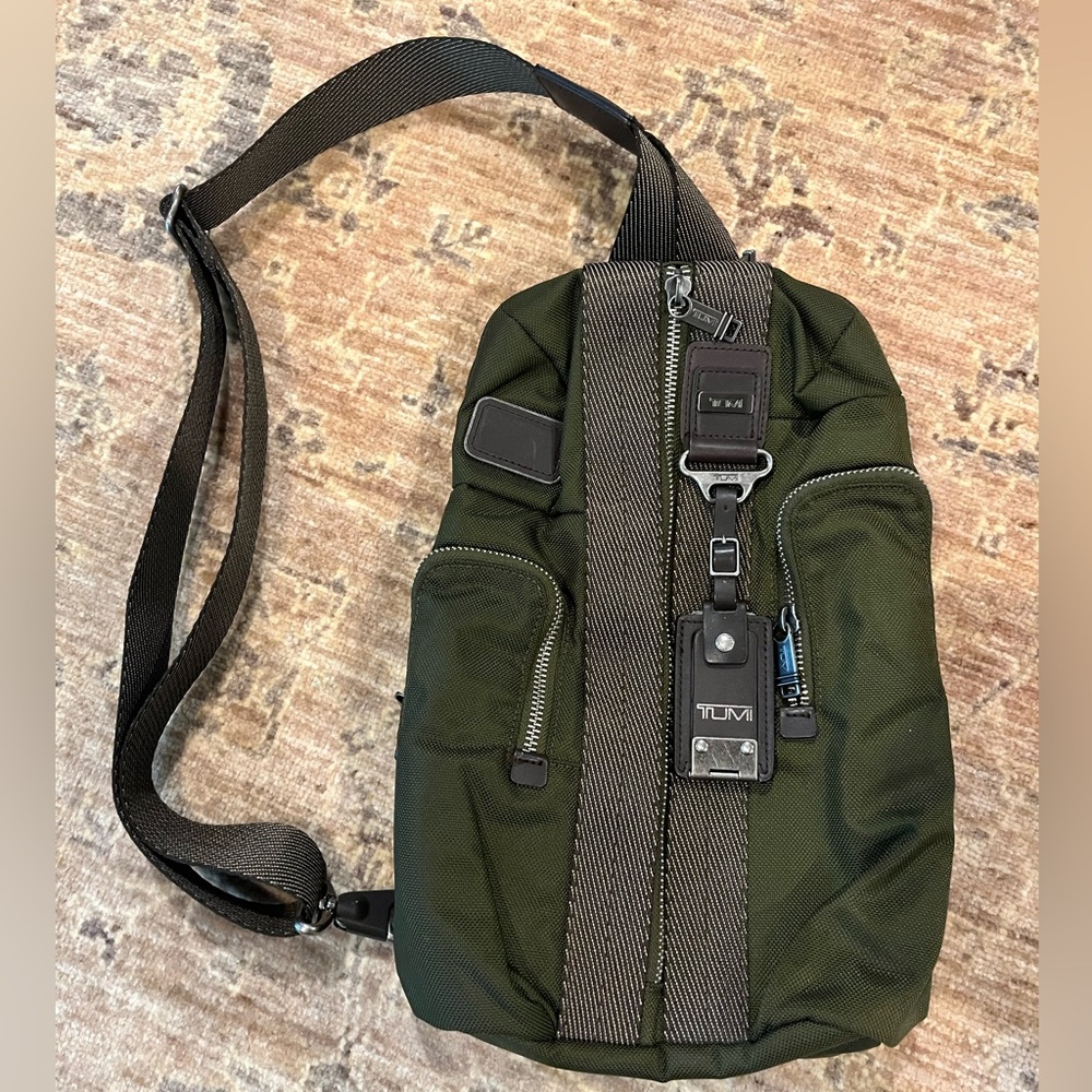 Tumi Alpha Bravo Monterey Olive Green Brown Sling Backpack